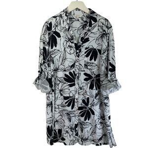LAURA  plus size shirt tunic Black and White Floral Button-Up Shirt sz18